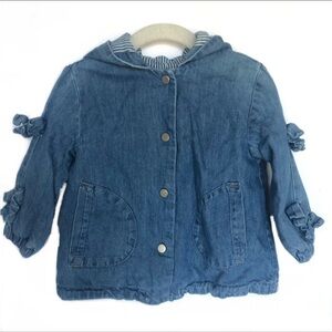 Zara Blue Jean Chambray Long Sleeve Hooded Toddler Girls Jacket 2-3 Years